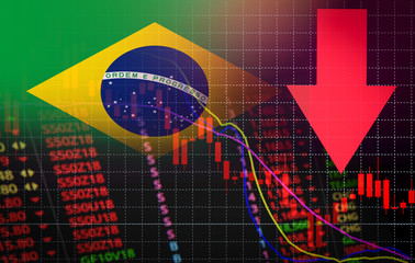 Bandeira do Brasil ao lado de uma seta, simulando a oscilação na Bolsa 