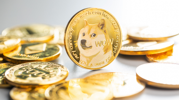 Dogecoin (DOGE) no meio de outras criptomoedas de ouro