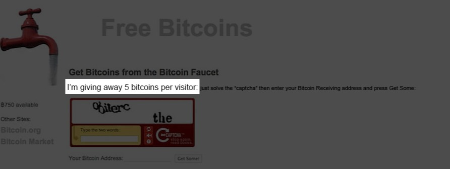 print de site que oferecia bitcoins de graça em 2010