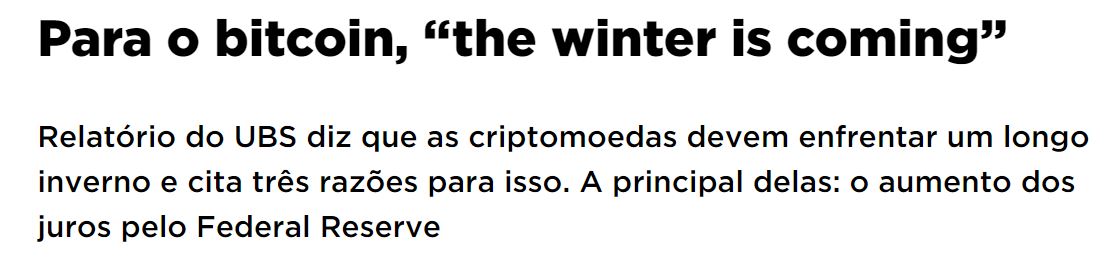 para o bitcoin o inverno está chegando banco UBS