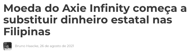 Moeda do Axie Infinity começa a substituir dinheiro estatal nas Filipinas