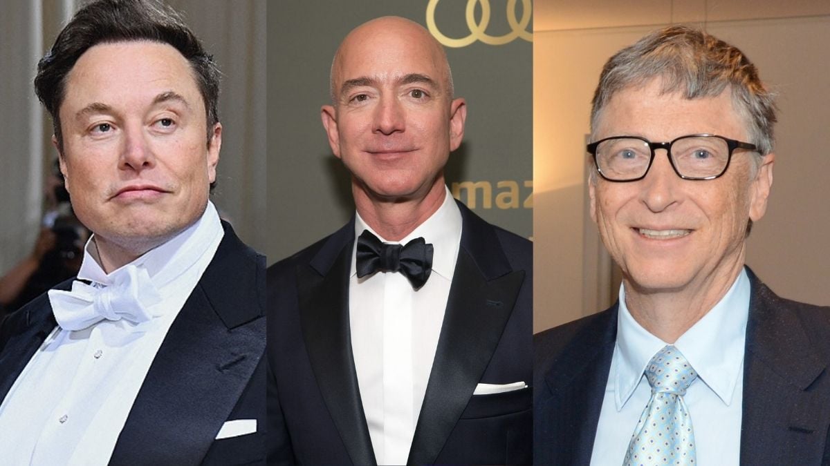 Os bilionários Elon Musk, Jeff Bezos, Bill Gates