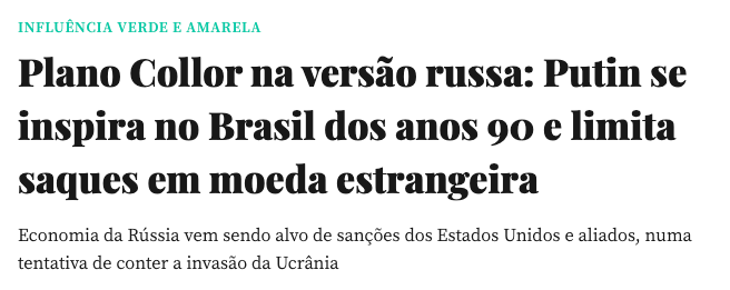 Plano Collor na versão russa: Putin se inspira no Brasil dos anos 90 e limita saques em moeda estrangeira