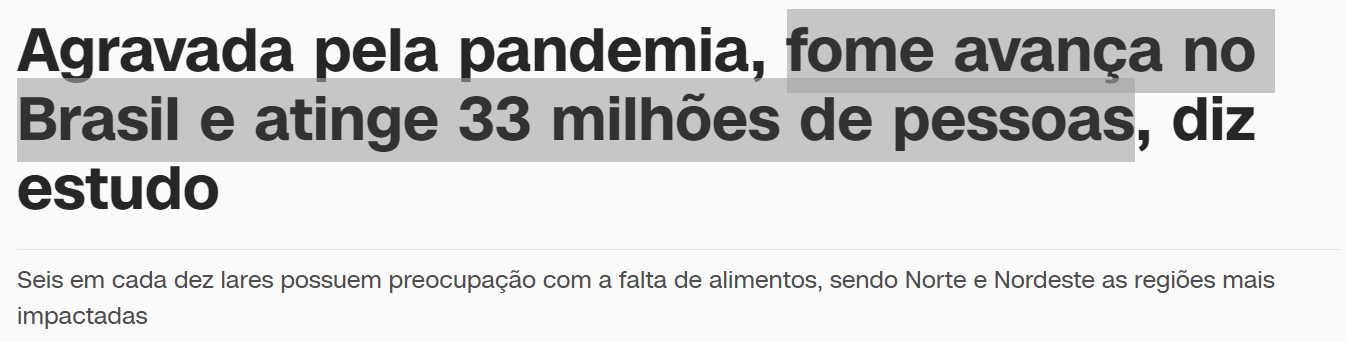 manchete CNN fome Brasil recessão global