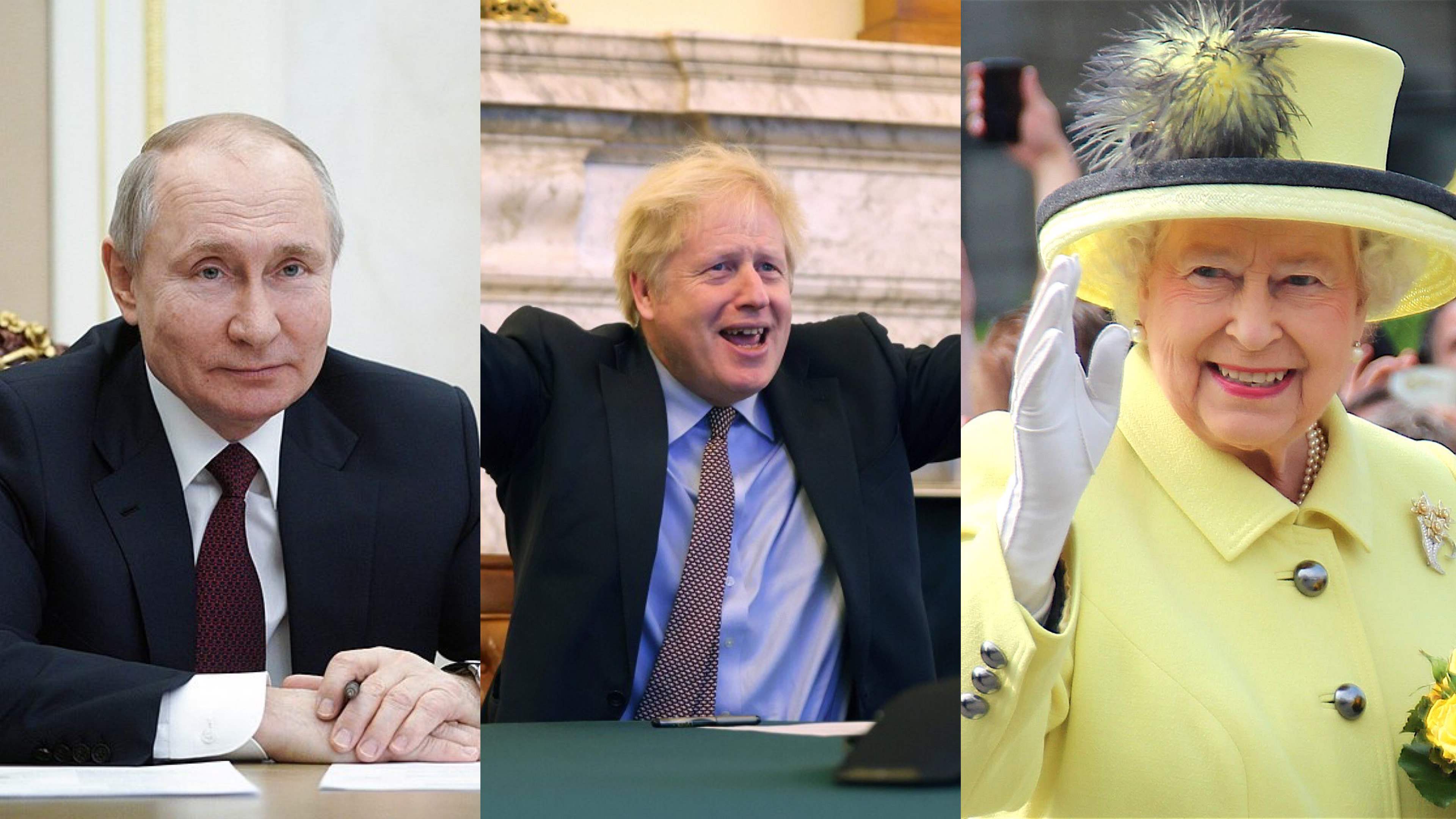 Vladimir Putin, Boris Johnson e Rainha Elizabeth