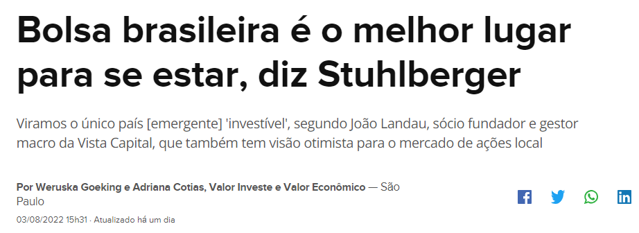 Bolsa brasileira é o melhor lugar para se estar, diz Stuhlberger