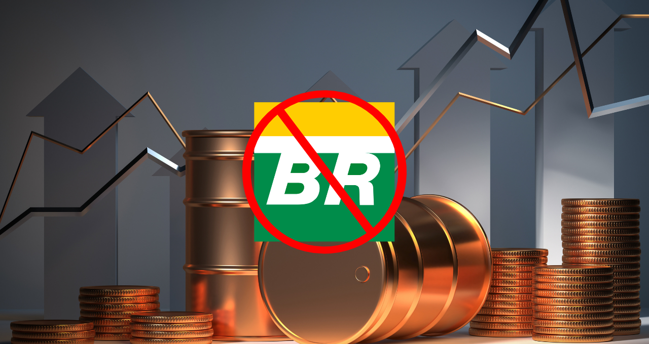 Barris de petróleo com logo da Petrobras PETR4 por cima