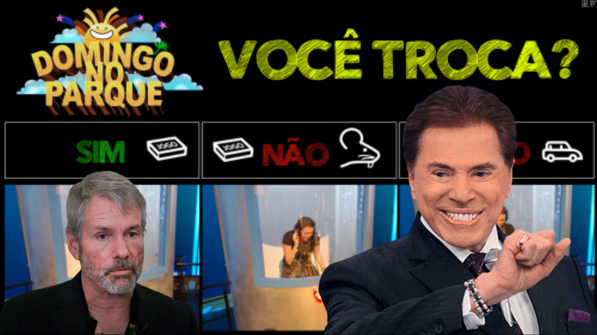 Michael Saylor, da Microstrategy, e Silvio Santos no Programa Você Troca O bilionário trocará ações de sua empresa por bitcoin (BTC)