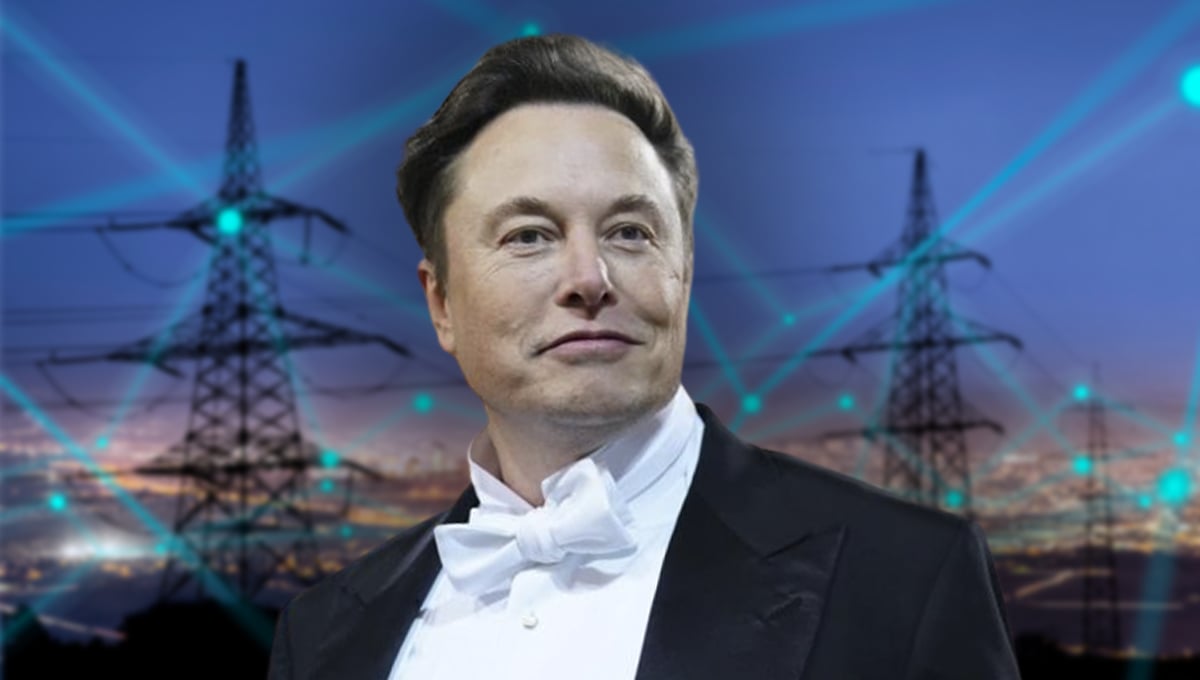 Elon Musk em frente a usina elétrica