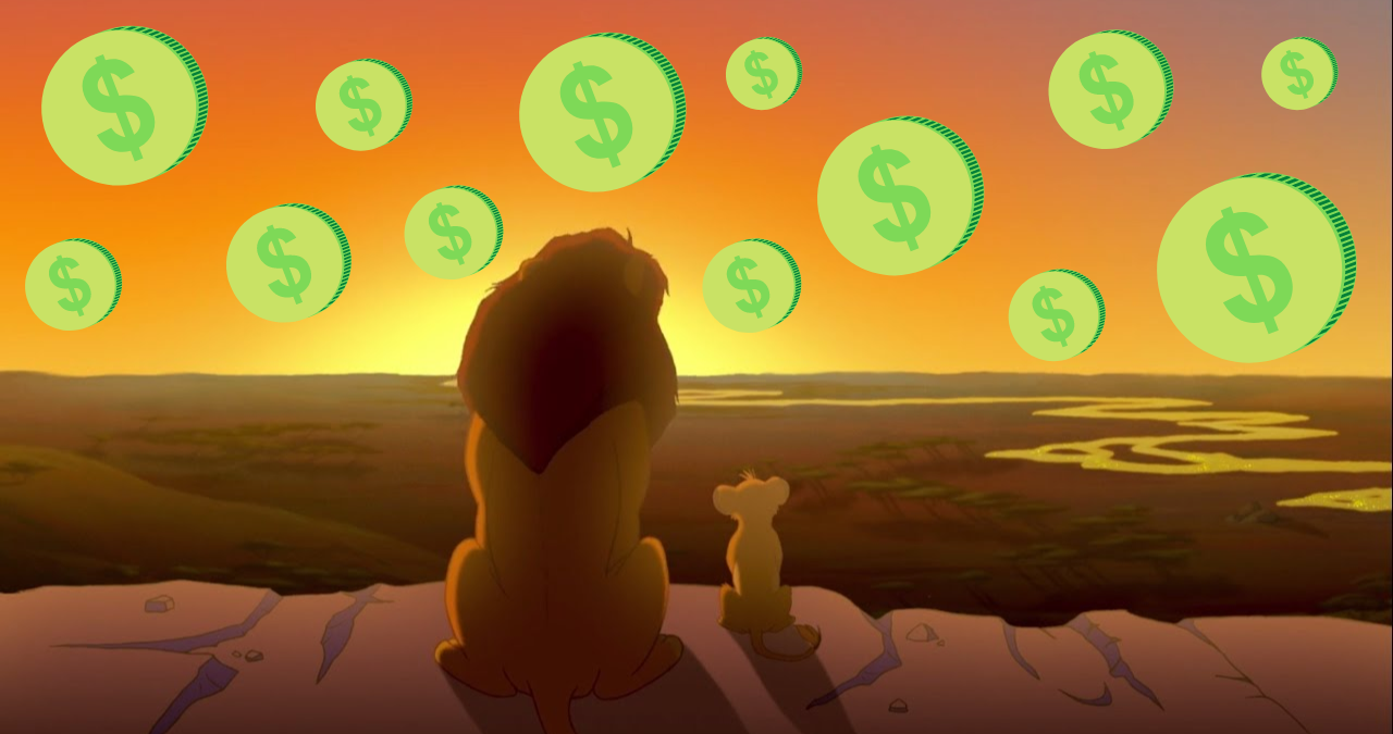 Montagem do filme Rei Leão com referência a energia solar, dinheiro e dividendos