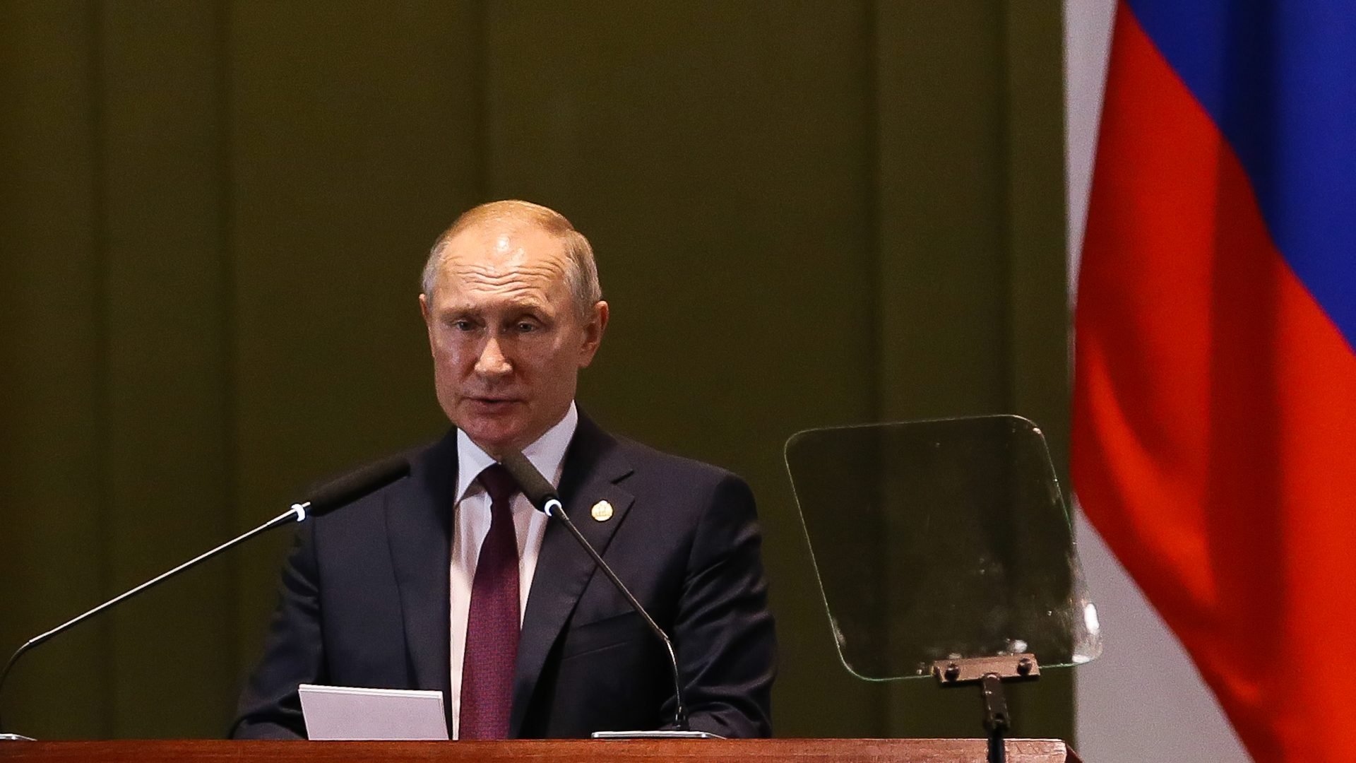 O presidente da Russia, Vladimir Putin, durante Diálogo dos Líderes com o Conselho Empresarial do BRICS