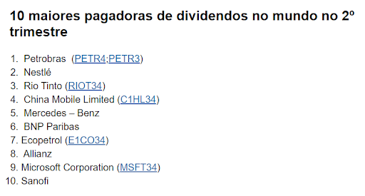 Petrobras na lista de melhores dividendos