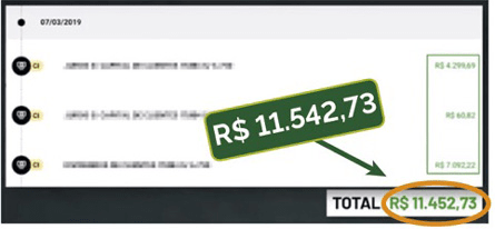 Print mostrando pagamento de R$ 11.452,73