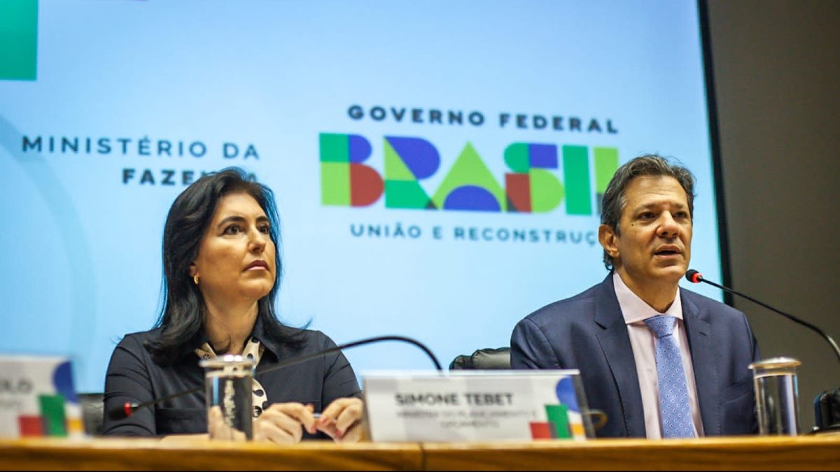 Simone Tebet, ministra do Planejamento, e Fernando Haddad, ministro da Fazenda