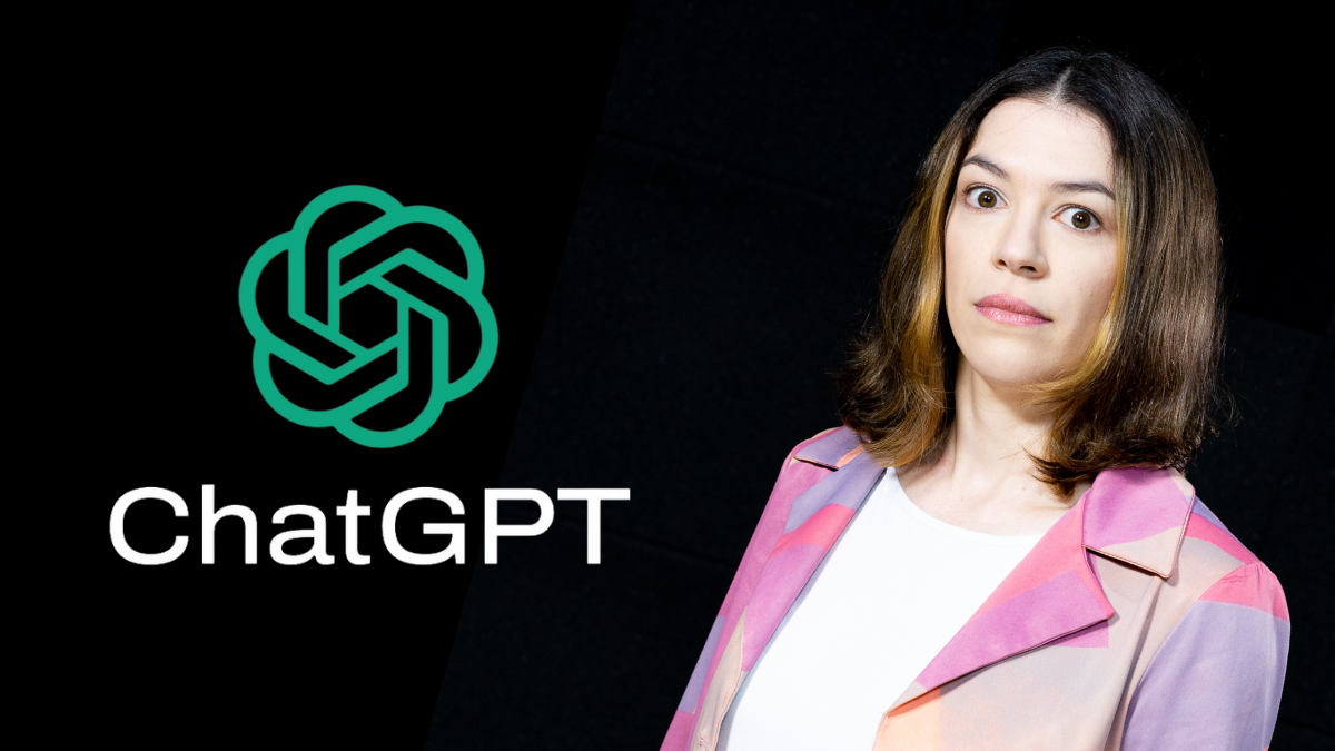 Logo do ChatGPT e uma foto da Dinheirista ao lado