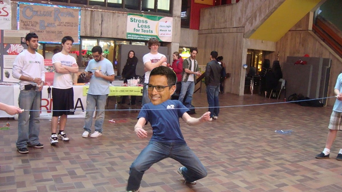 Montagem mostrando Roberto Campos Neto, presidente do BC, dançando a dança da cordinha, numa alusão ao nível da Selic e dos juros no Brasil