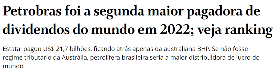 Petrobras foi a segunda maior pagadora de dividendos do mundo em 2022; veja ranking