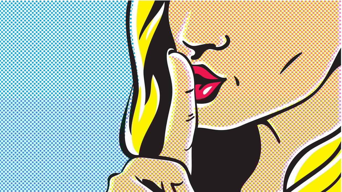 Ilustração de uma mulher contando uma fofoca ou segredo
