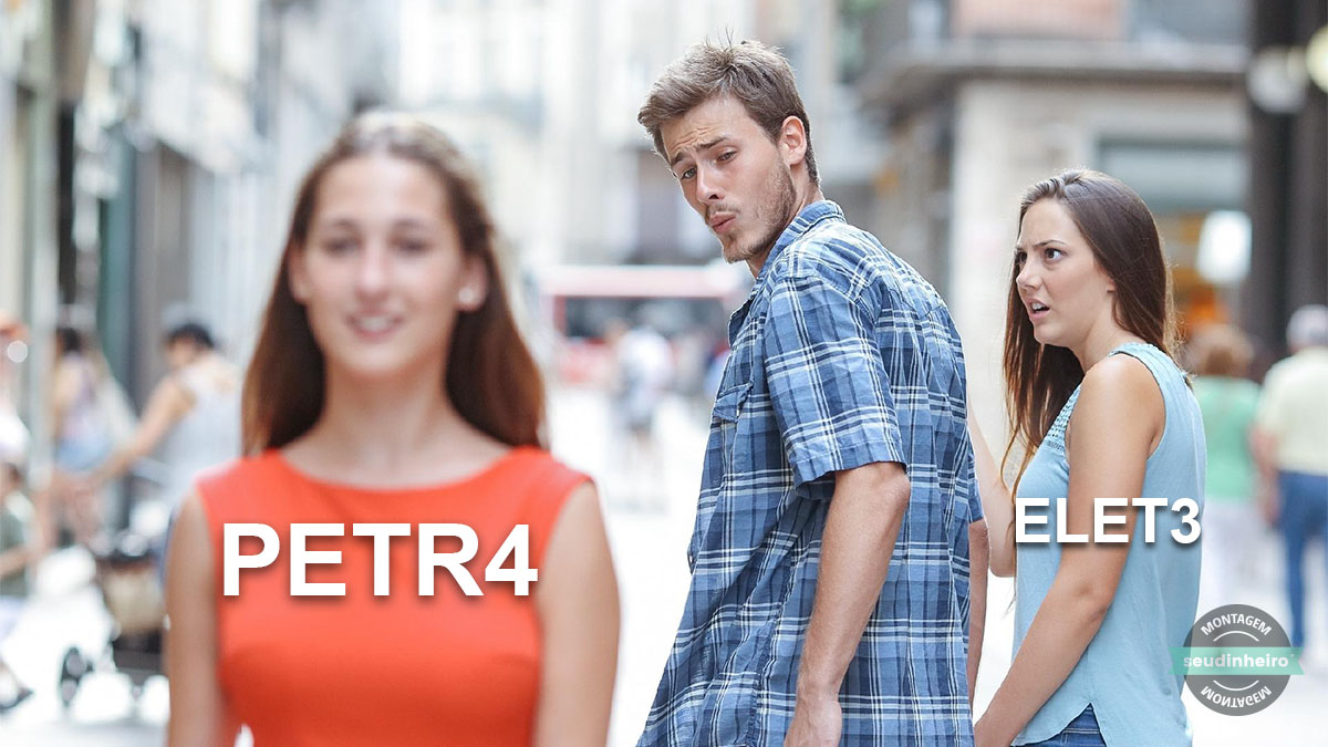 Meme homem olhando Petrobras e Eletrobras v2