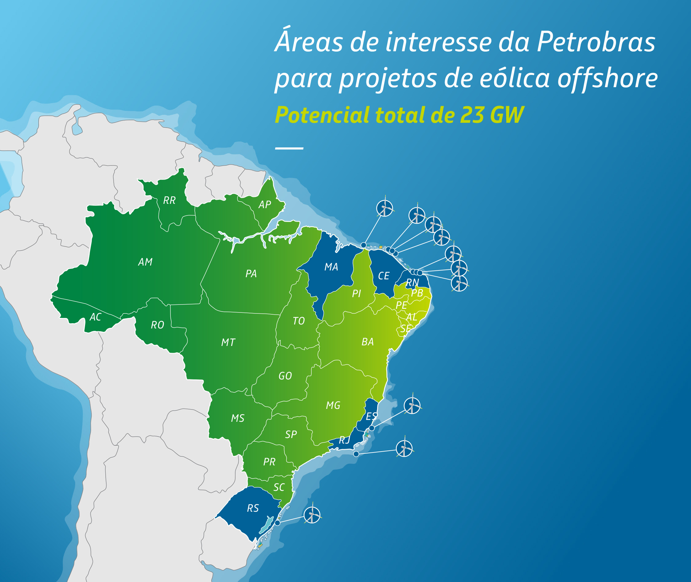 Mapa de áreas a serem exploradas pela Petrobras para geração de energia eólica