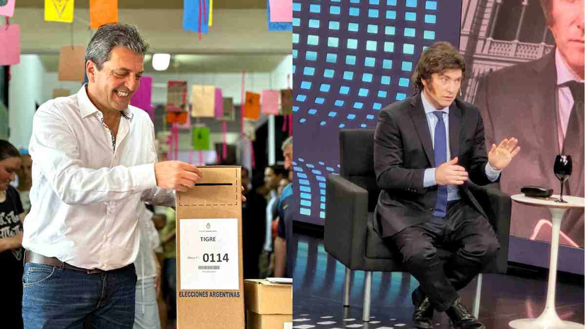 Da esquerda para direita, os candidatos à presidência da Argentina: Javier Milei e Sergio Massa