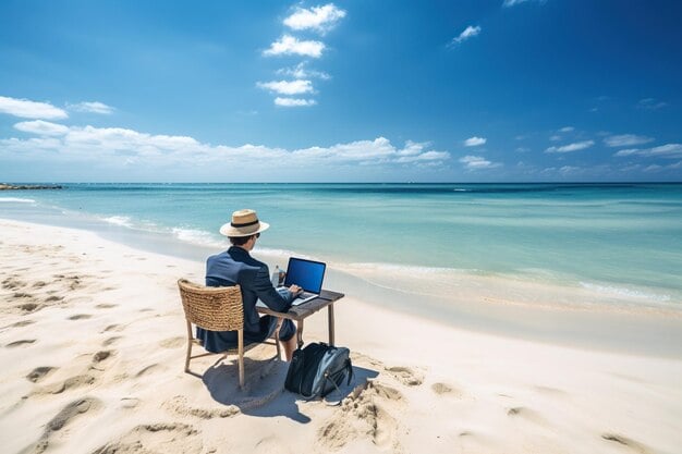 trabalho computador praia