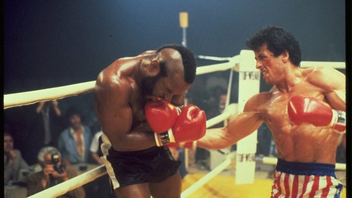 Cena do filme Rocky III, com Sylvester Stallone