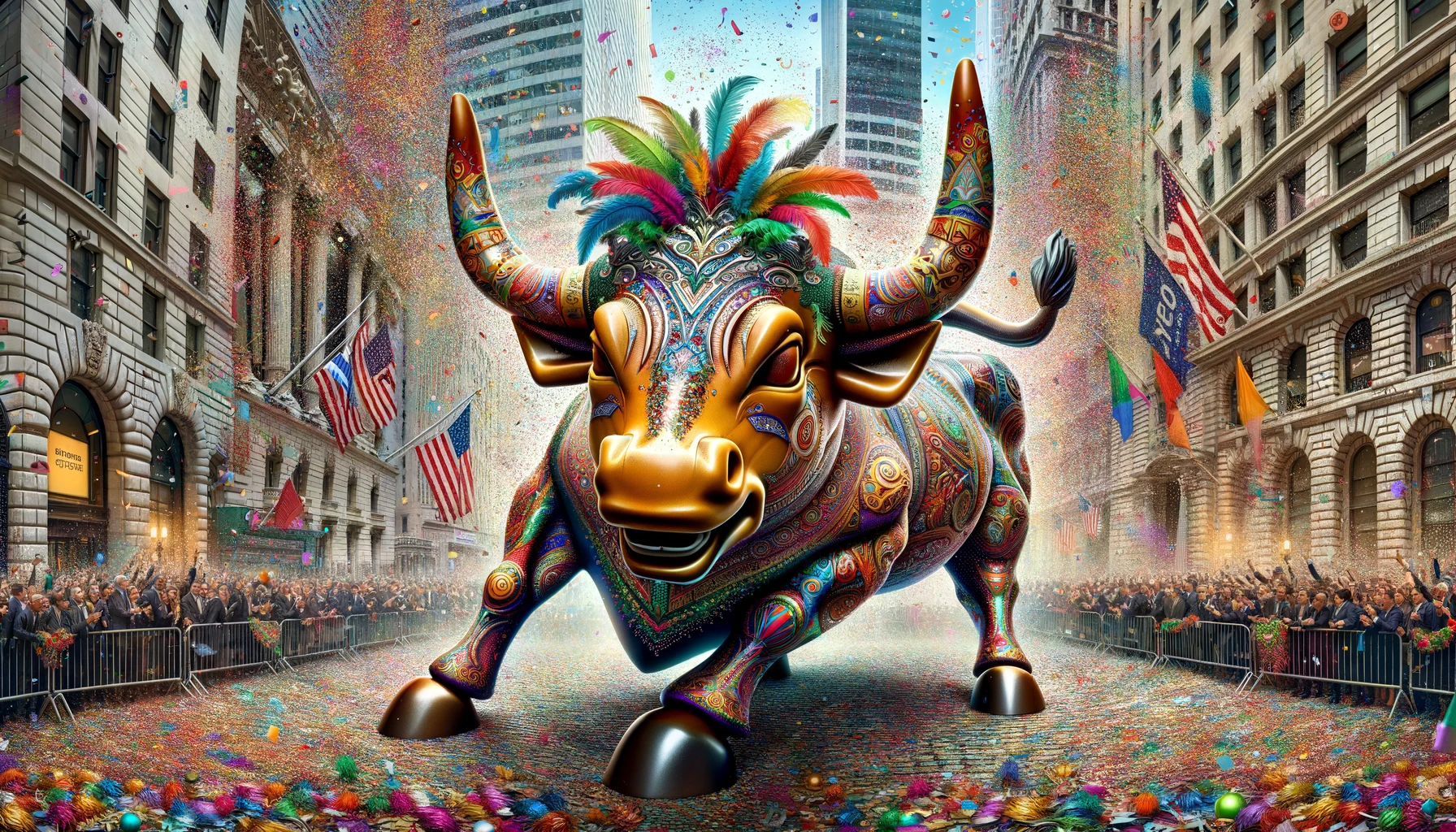 Wall Street Touro S&P 500 Nasdaq Dow Jones EUA bolsa carnaval