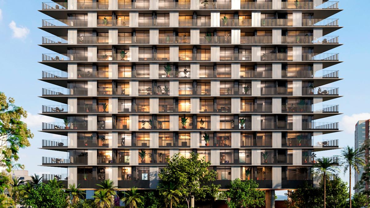 Projeção da fachada de imóveis residenciais em desenvolvimento