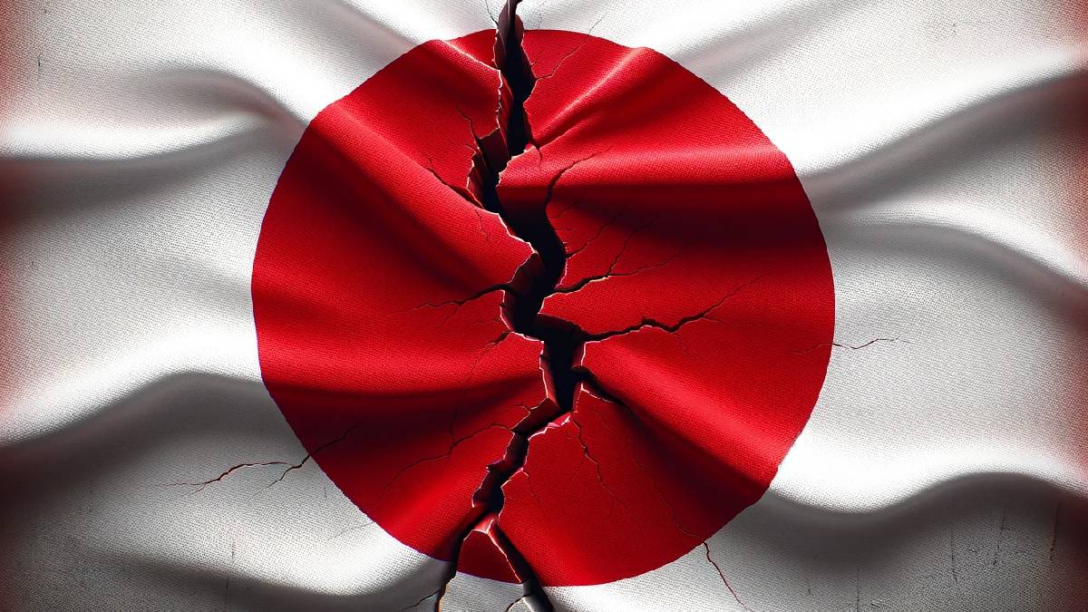 Bandeira do Japão com uma rachadura no centro