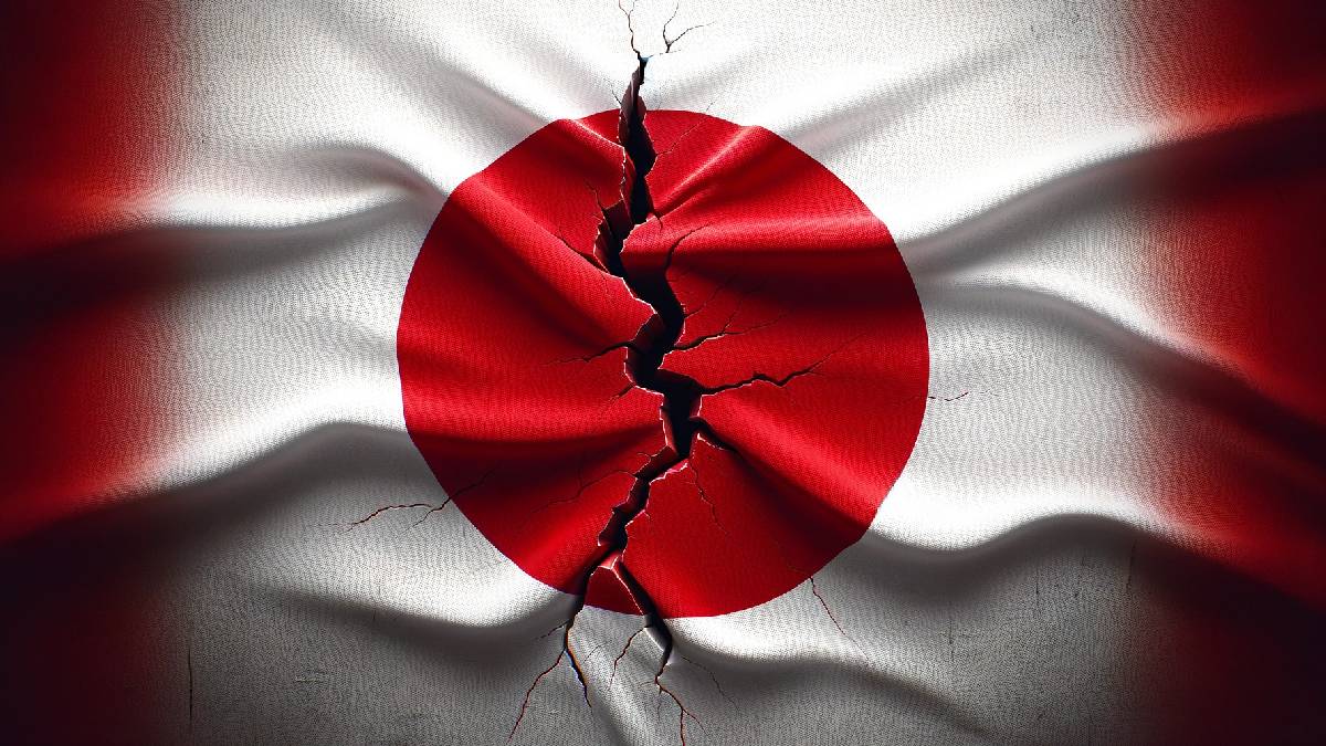 Bandeira do Japão com uma rachadura no centro