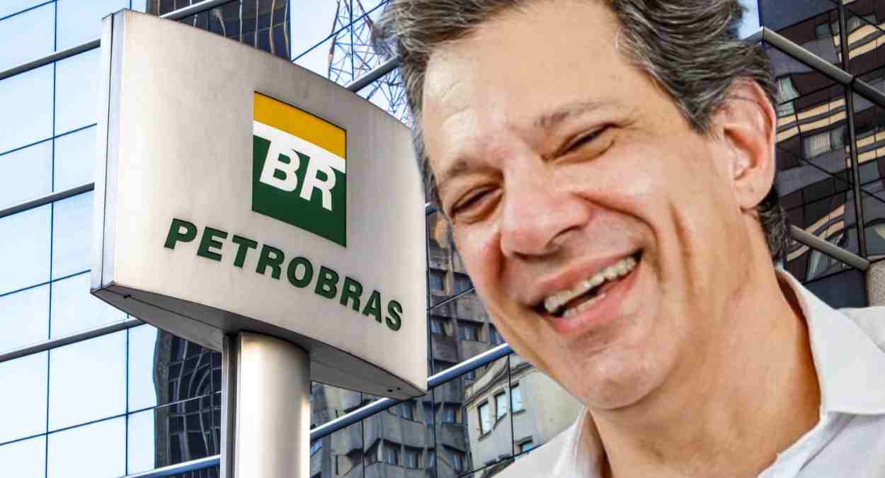 Fernando Haddad, ministro da Fazenda, com a Petrobras (PETR3/PETR4) ao fundo