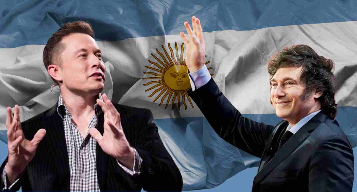 Presidente da Argentina, Javier Milei, e o bilionário Elon Musk, dono da Tesla e do X
