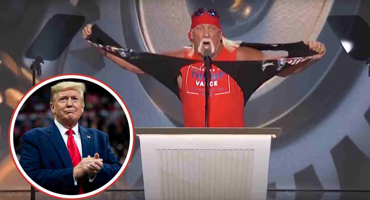Hulk Hogan rasga a camisa em comício pró Donald Trump para presidência dos Estados Unidos