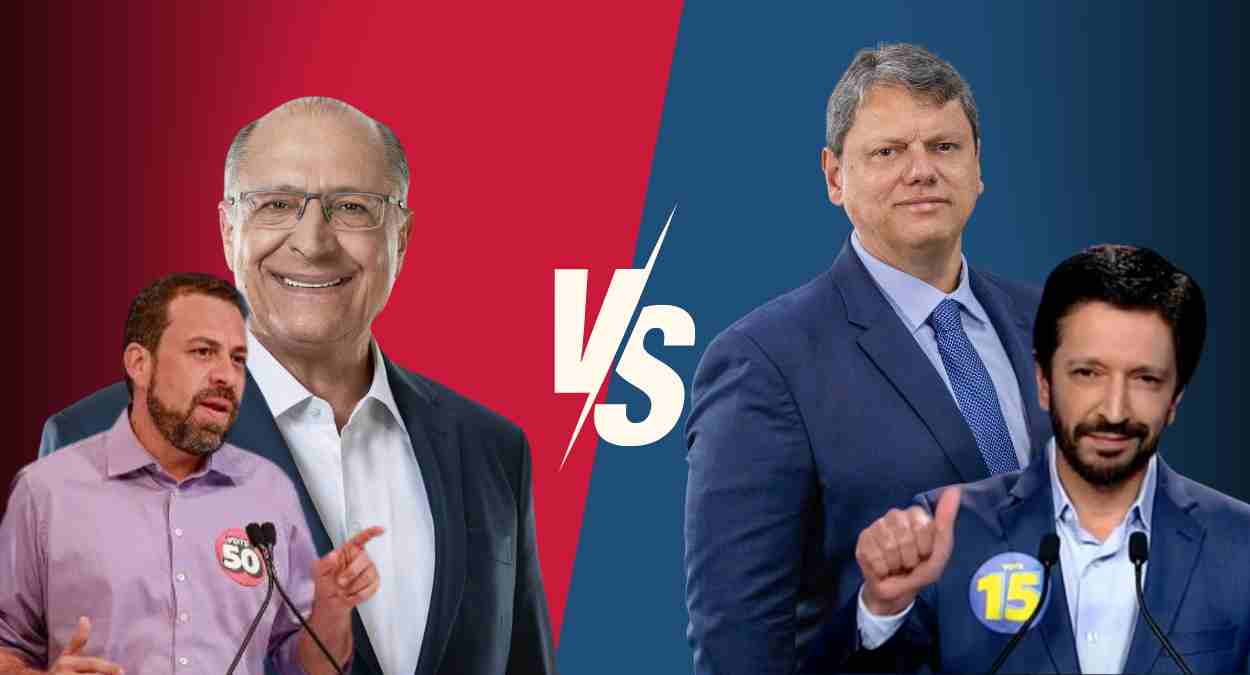 Geraldo Alckmin (PSB) e Guilherme Boulos (PSOL) à esquerda e Tarcísio de Freitas (Republicanos) e Ricardo Nunes (MDB), à direita, na corrida para prefeitura de São Paulo