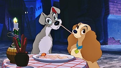 Cena do filme "A dama e o vagabundo", da Disney