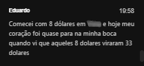 Esse investidor lucrou cerca de 312.5% em apenas um dia com a criptomoeda indicada por Rebelo. Retornos passados não garantem retornos futuros. O investimento em ativos digitais contém risco. Fonte: Empiricus Research