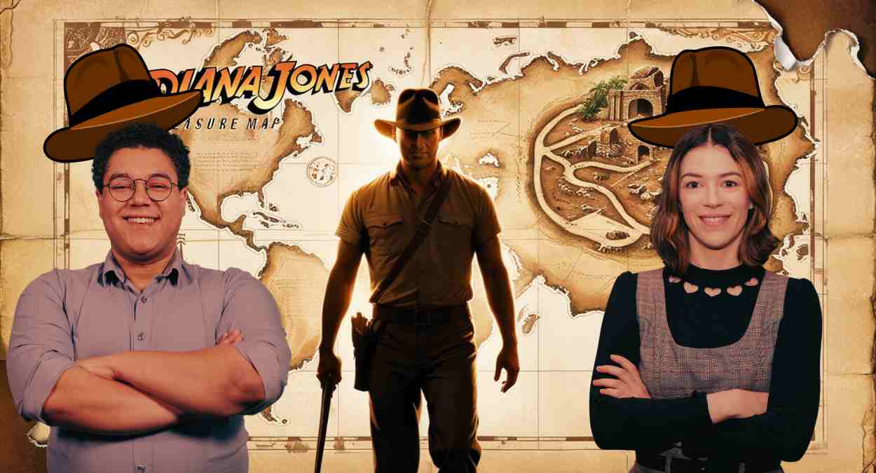 Caçadores do Tesouro Selic: os repórteres Renan Sousa e Julia Wiltgen como caçadores de tesouro do Indiana Jones