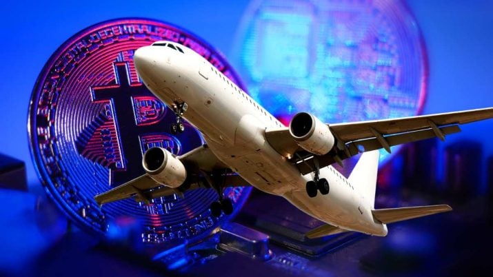 Avião-bitcoin-criptomoedas-azul