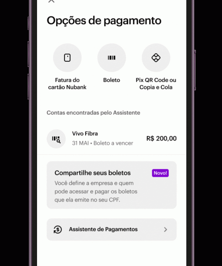 Ferramenta do Nubank de compartilhar boletos