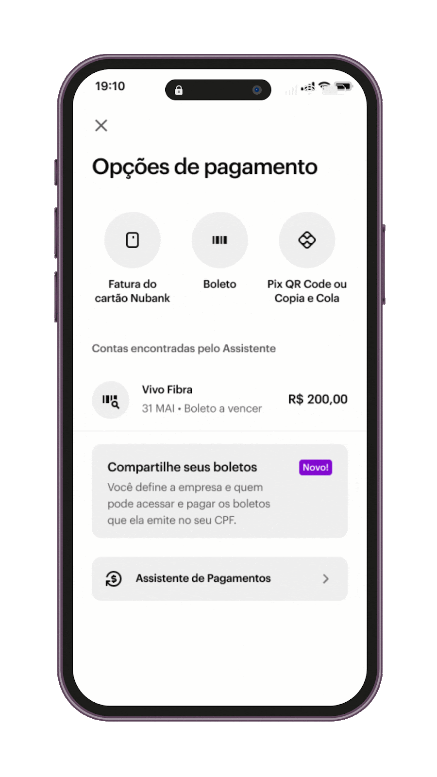 Ferramenta do Nubank de compartilhar boletos