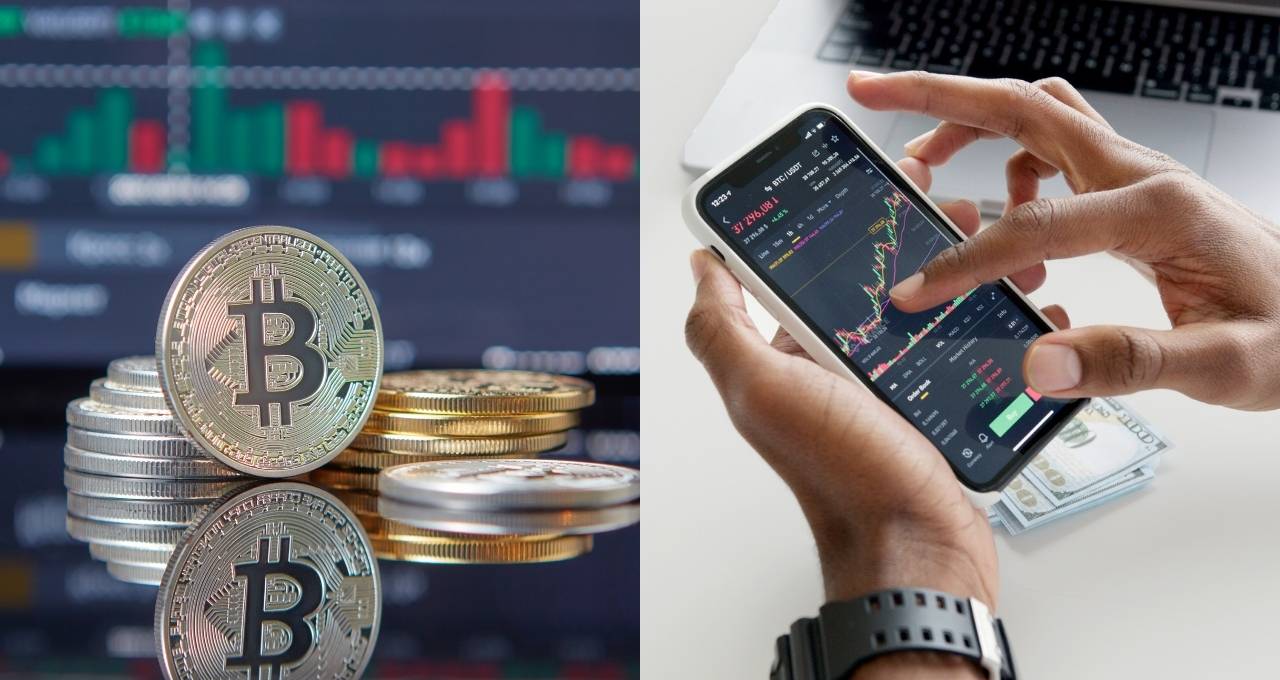 Celular ao lado de criptomoeda
