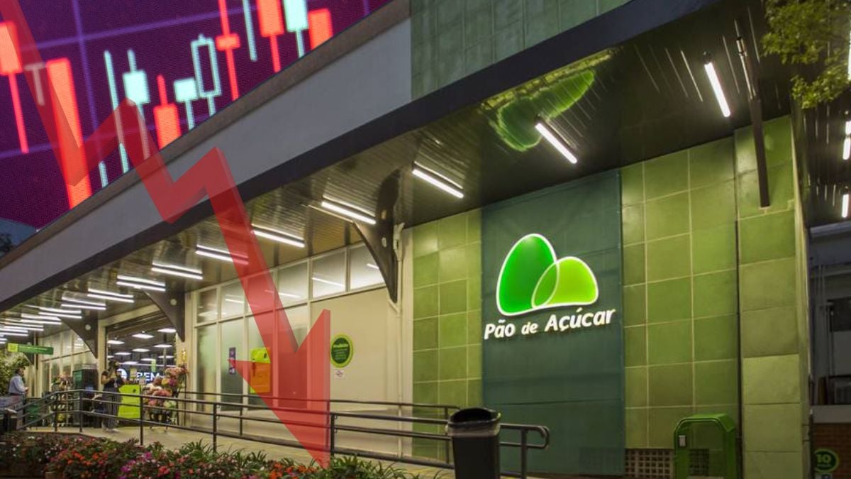 Pão de Açúcar em queda na bolsa, imagem do mercado com um gráfico vermelho em cima