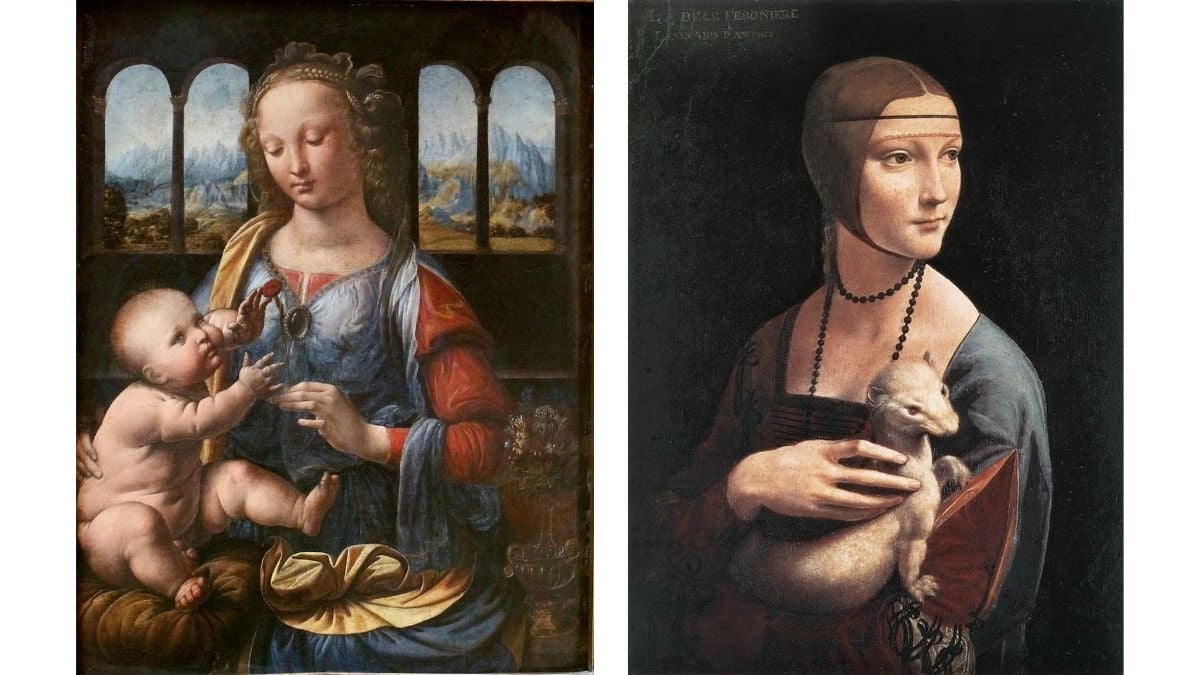 Obras 'A Virgem do Cravo' e 'Dama com Arminho'
leonardo da vinci arte museus