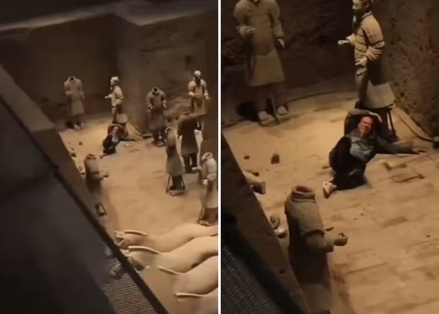 Turista danifica estátuas chinesas de terracota