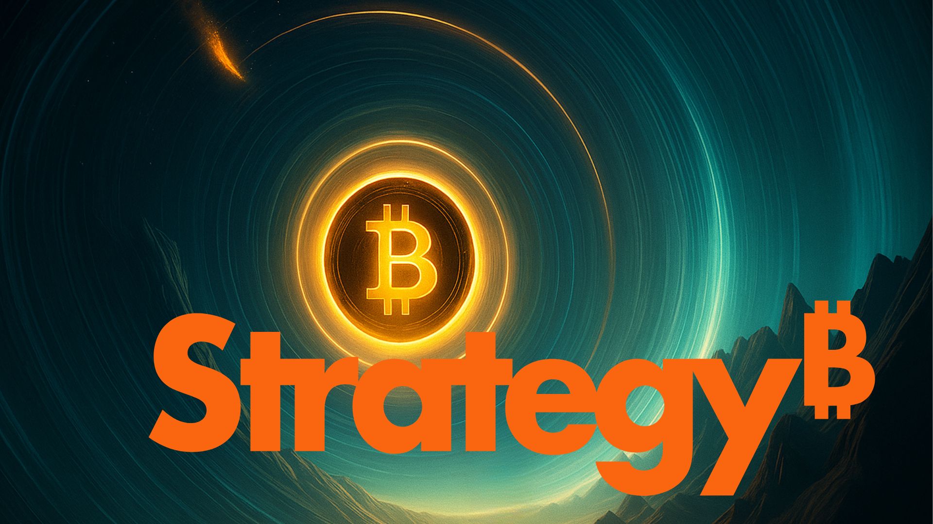 Criptomoeda - bitcoin (BTC) no centro do universo - logo Strategy